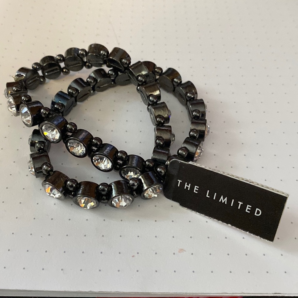 Rhinestone and Black Double Strand Stretch Bracelet from The Limited NWT